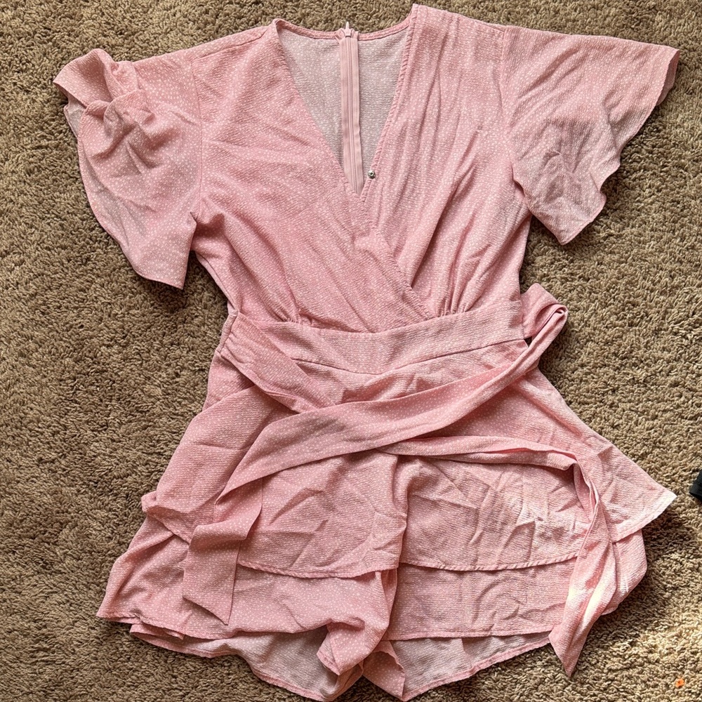 Pink V-Neck Wrap Romper